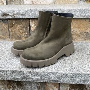PAUL GREEN Classic Ankle Boot PLATFORM LUG SOLE ROYAL NUBUCK OLIVE 4.5 AU  7 US
